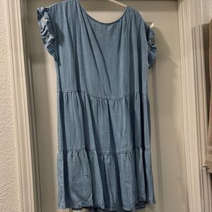 Loft Blue Jean Ruffle Sleeve Dress